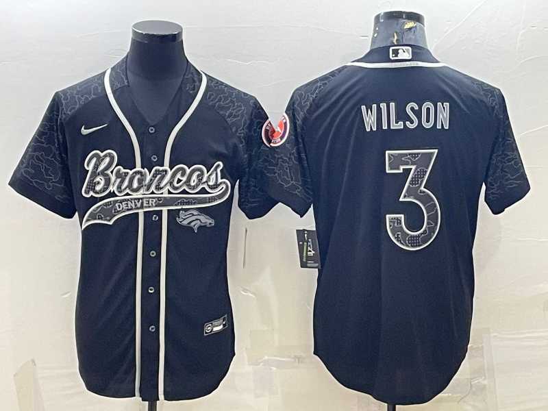 Men%27s Denver Broncos #3 Russell Wilson Black Reflective With Patch Cool Base Stitched Baseball Jersey->dallas cowboys->NFL Jersey